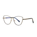 Geometric Lattice Metal Cat Eye Spring Hinge Blue Light Blocking Glasses in Polished Gold and Glossy Black