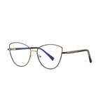 Geometric Lattice Metal Cat Eye Spring Hinge Blue Light Blocking Glasses in Polished Gold and Glossy Black