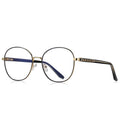 Ladder Temple Metal Round Blue Light Blocking Glasses in Gold with Black Enamel Rim