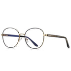 Ladder Temple Metal Round Blue Light Blocking Glasses in Gold with Black Enamel Rim