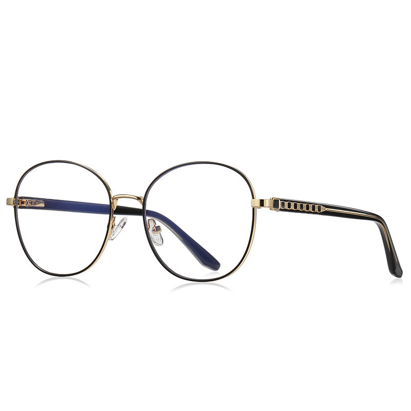 Ladder Temple Metal Round Blue Light Blocking Glasses in Gold with Black Enamel Rim