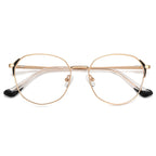 Dipped Tip Metal Round Blue Light Blocking Glasses in Pale Gold Metal with Black Winged Accents & Black Dipped Tips