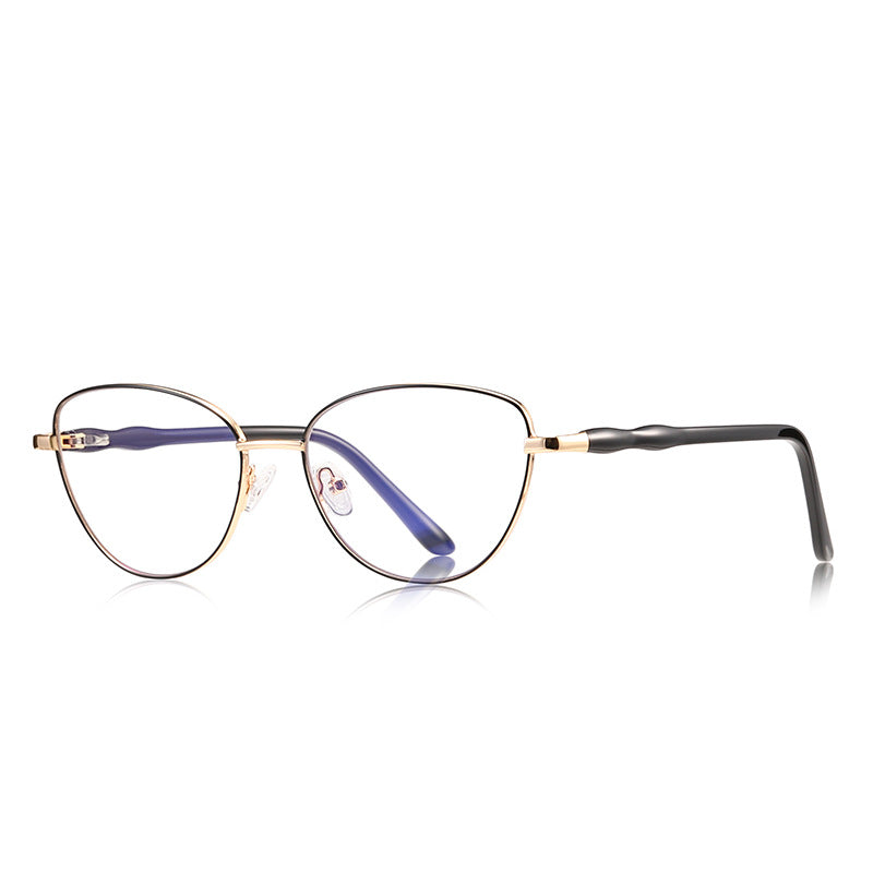 Bamboo Joint Oval Blue Light Blocking Glasses in Gold with Black Rim & Temples