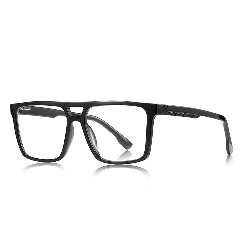 Ribbed Temple Navigator Blue Light Blocking Glasses in Glossy Solid Black