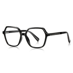 Pyramid Stud Hexagon Blue Light Blocking Glasses in Glossy Solid Black