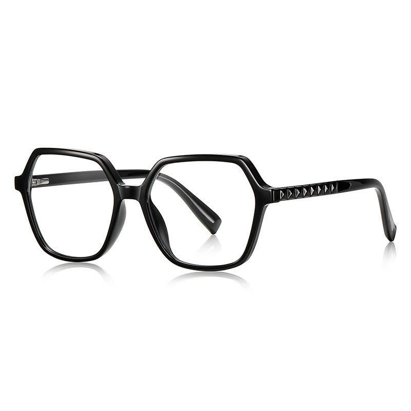 Pyramid Stud Hexagon Blue Light Blocking Glasses in Glossy Solid Black