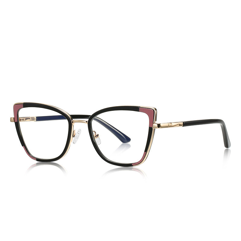 Corner Accent Cat Eye Blue Light Blocking Glasses in Black & Crimson Pink