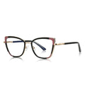 Corner Accent Cat Eye Blue Light Blocking Glasses in Black & Crimson Pink
