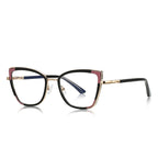 Corner Accent Cat Eye Blue Light Blocking Glasses in Black & Crimson Pink
