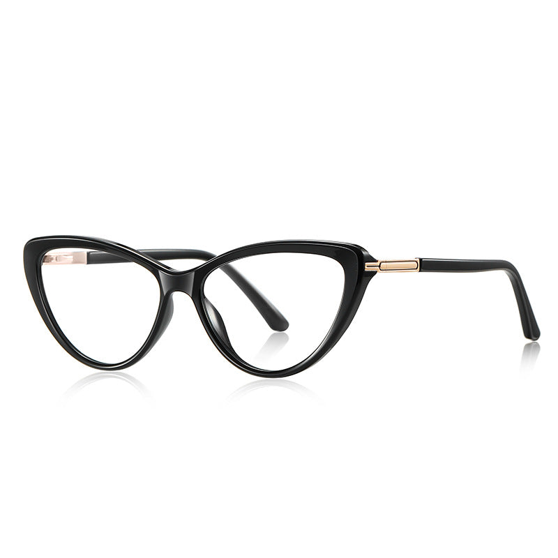 Gold Bar Temple Cat Eye Blue Light Blocking Glasses in Glossy Black & Gold