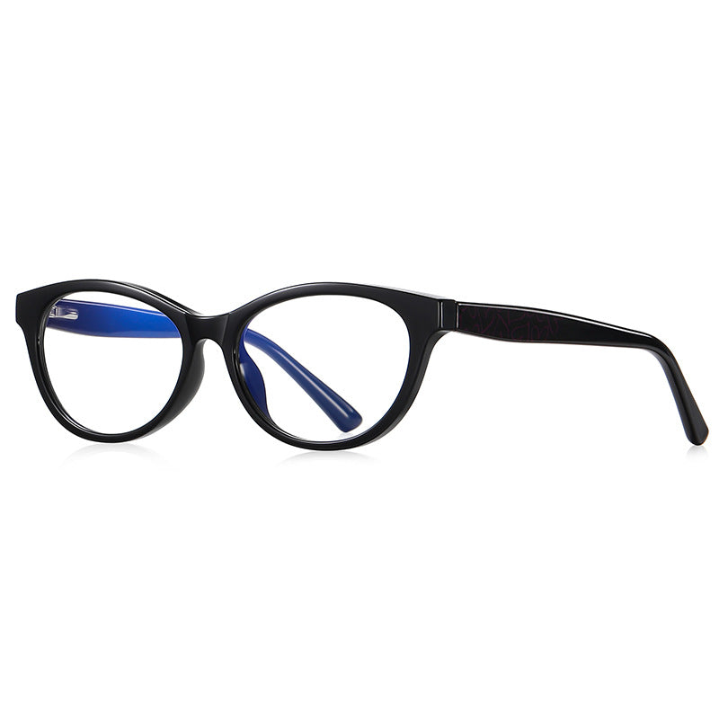 Graffiti Temple Cat Eye Blue Light Blocking Glasses in Glossy Solid Black