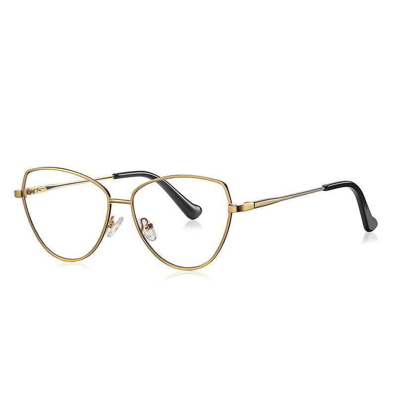 LENSVA Winged Wire Cat Eye Spring Hinge Glasses in Polished Gold & Black