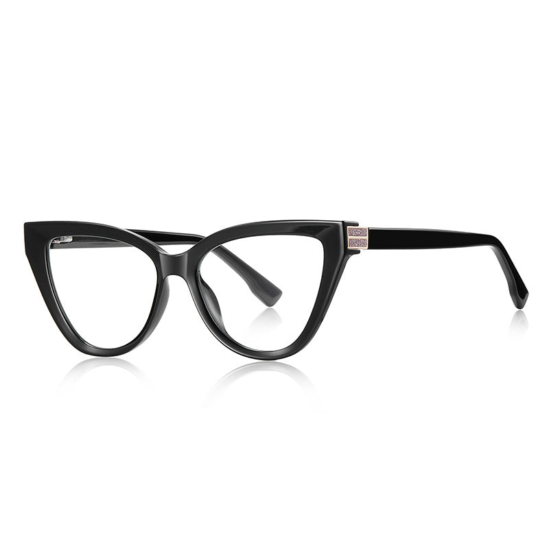 Pavé Bar Cat Eye Blue Light Blocking Glasses in Glossy Black