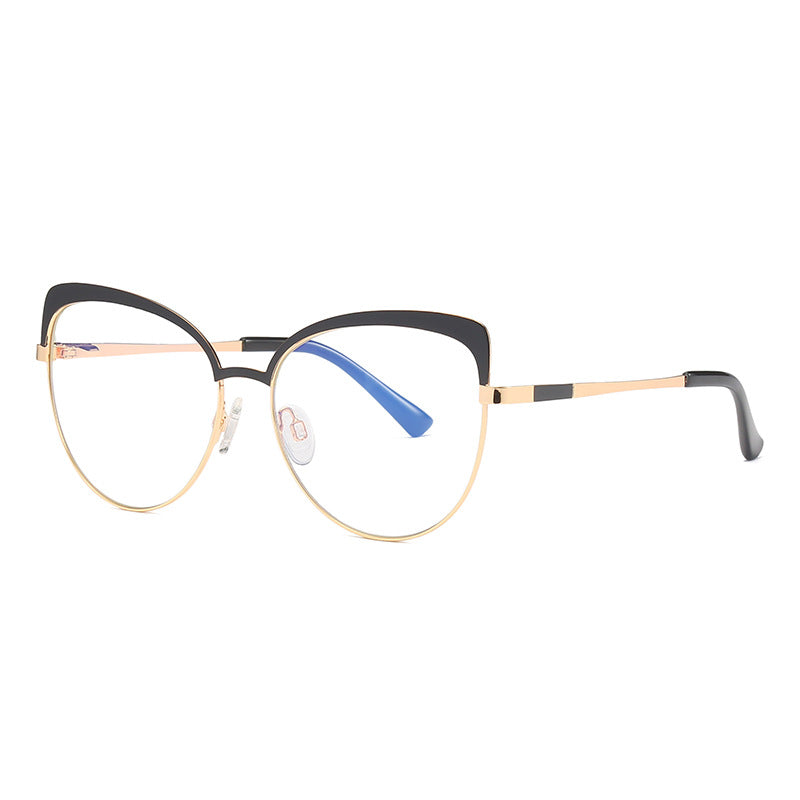 Sculpted Browline Butterfly Spring Hinge Blue Light Blocking Glasses in Polished Gold and Onyx Black
