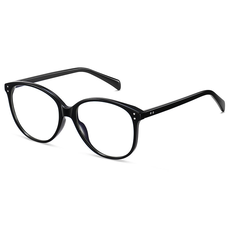 Dual Dot Rivet Round Blue Light Blocking Glasses in Glossy Black