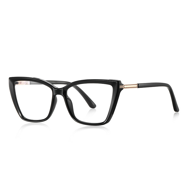 Classic Cat-Eye Acetate Gold Metal Hinge Blue Light Blocking Glasses in Glossy Black