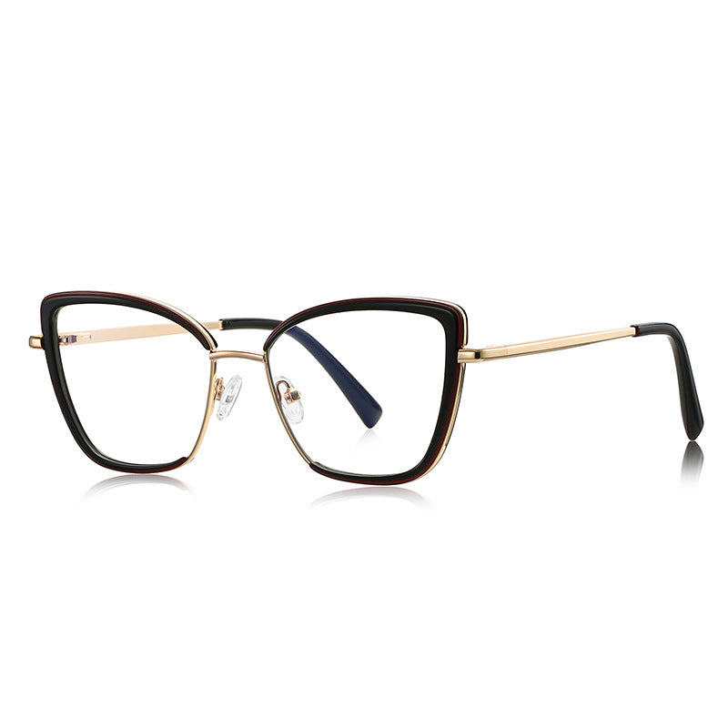 Acetate Liner Cat Eye Blue Light Blocking Glasses in Gold with Black & Red Liner
