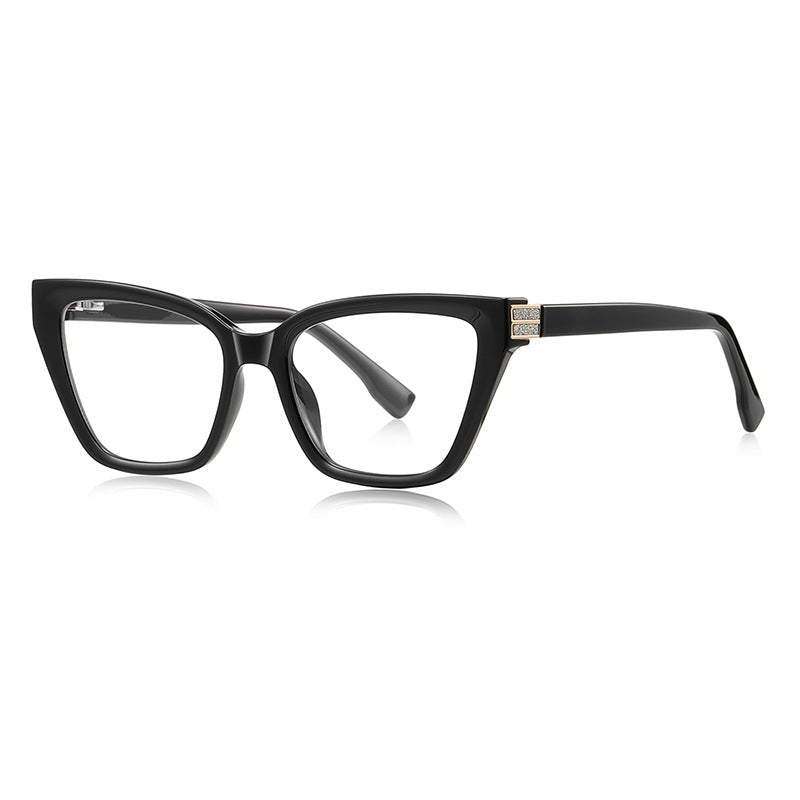 Rhinestone Hinge Cat Eye Blue Light Blocking Glasses in Glossy Solid Black