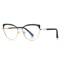 Brow Cap Metal Cat Eye Blue Light Blocking Glasses in Polished Gold and Glossy Black