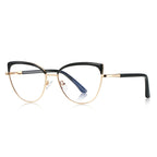 Brow Cap Metal Cat Eye Blue Light Blocking Glasses in Polished Gold and Glossy Black