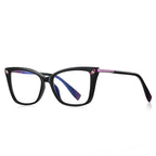 Pyramid Rivet Cat Eye Blue Light Blocking Glasses in Glossy Solid Black