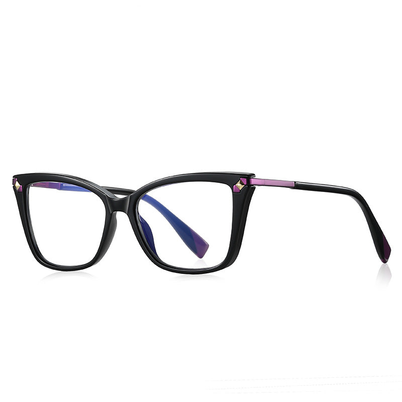 Pyramid Rivet Cat Eye Blue Light Blocking Glasses in Glossy Solid Black