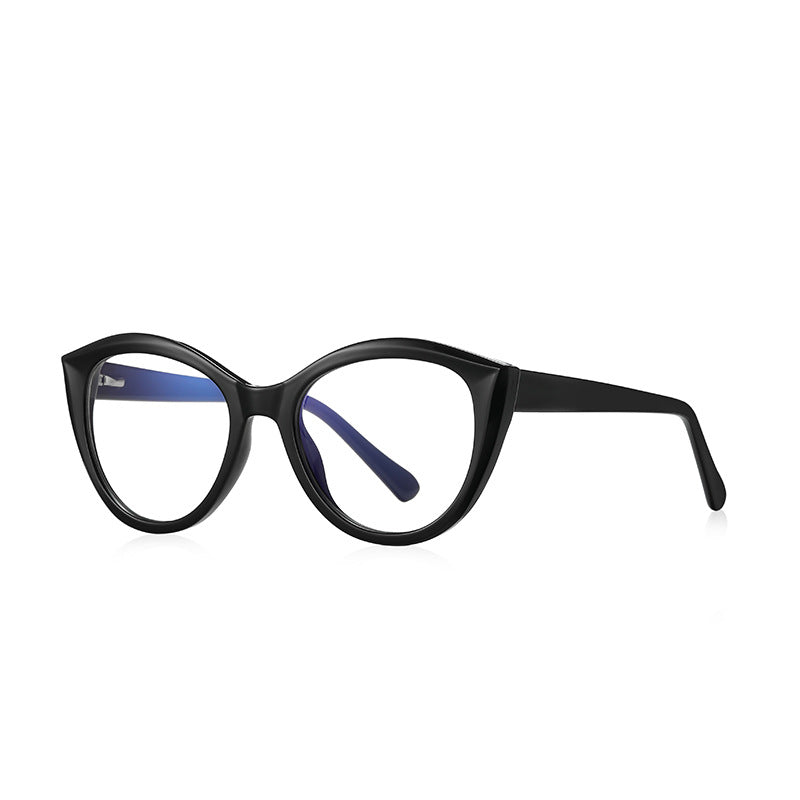 Round Cat Eye Blue Light Blocking Glasses in Glossy Solid Black