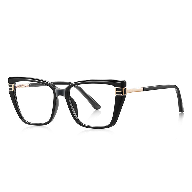 Geometric Link Cat Eye Blue Light Blocking Glasses in Glossy Black