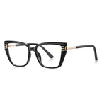 Geometric Link Cat Eye Blue Light Blocking Glasses in Glossy Black