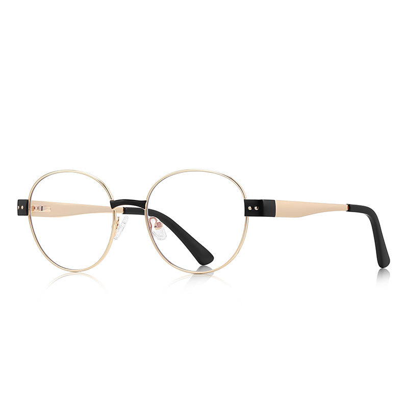 Accent Block Metal Round Blue Light Blocking Glasses in Gold & Black