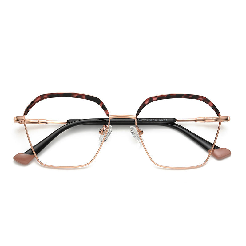 Arched Brow Geometric Square Blue Light Blocking Glasses in Rose Gold with Tortoiseshell Brow