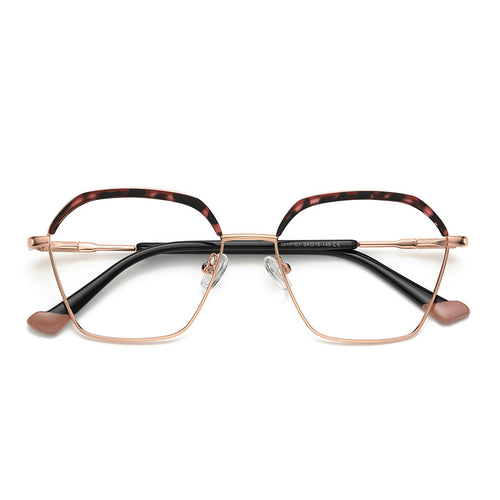 Arched Brow Geometric Square Blue Light Blocking Glasses in Rose Gold with Tortoiseshell Brow
