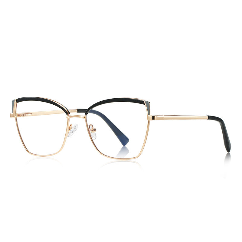 Triangle Wing Butterfly Blue Light Blocking Glasses in Gold with Black Brow & Triangle Wingtips