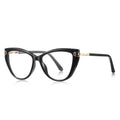 Hexagon Clasp Cat Eye Blue Light Blocking Glasses in Glossy Solid Black