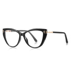 Hexagon Clasp Cat Eye Blue Light Blocking Glasses in Glossy Solid Black