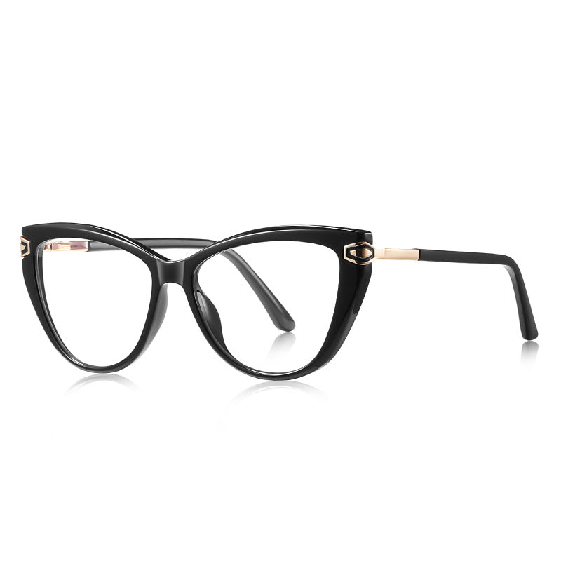 Hexagon Clasp Cat Eye Blue Light Blocking Glasses in Glossy Solid Black