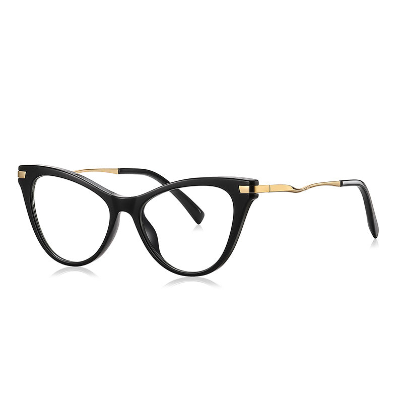 Wave Temple Cat Eye Blue Light Blocking Glasses in Glossy Solid Black