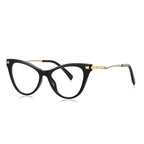 Wave Temple Cat Eye Blue Light Blocking Glasses in Glossy Solid Black