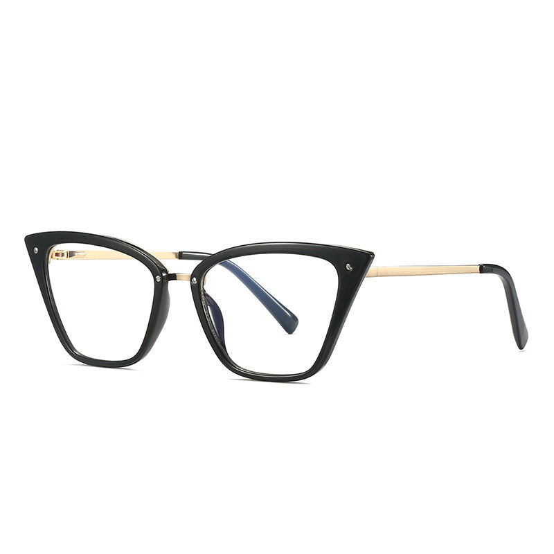 Gold Brow Bar Cat Eye Blue Light Blocking Glasses in Glossy Solid Black