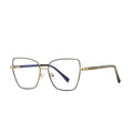 Chevron Band Metal Cat Eye Spring Hinge Blue Light Blocking Glasses in Black with Gold Bridge & Chevron Temples