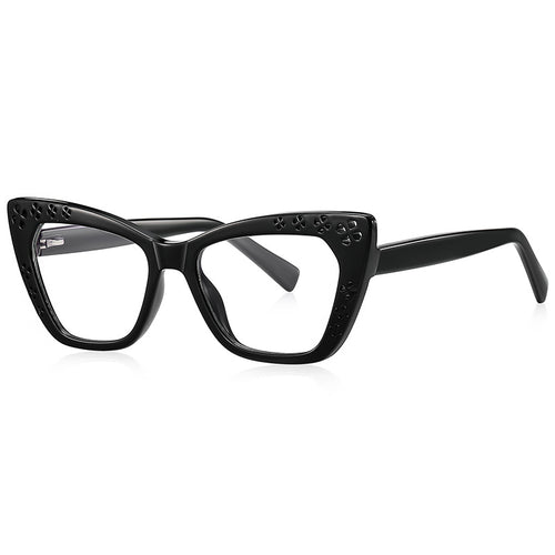 Clover Cutwork Cat Eye Blue Light Blocking Glasses in Glossy Black