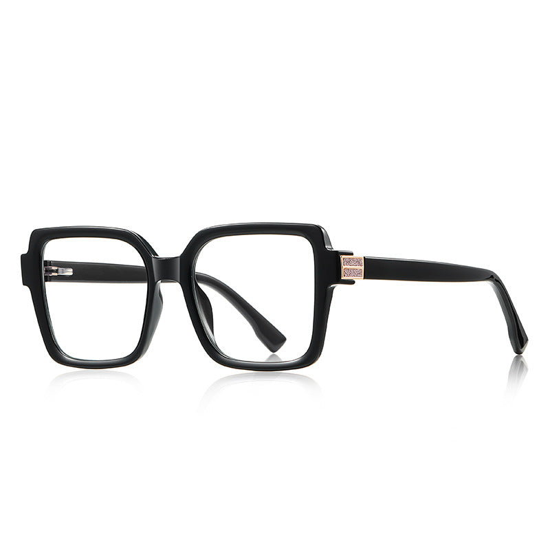 Crystal Accent Square Blue Light Blocking Glasses in Glossy Black