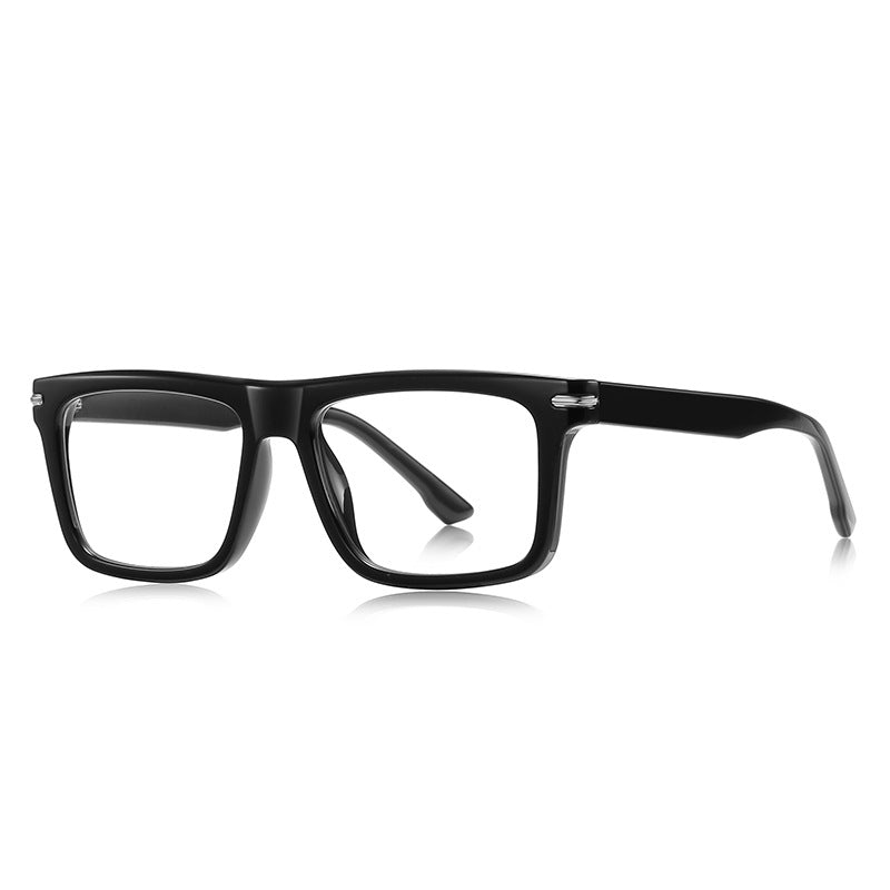 Wide Rectangular Flat Top Acetate Blue Light Blocking Glasses in Glossy Black