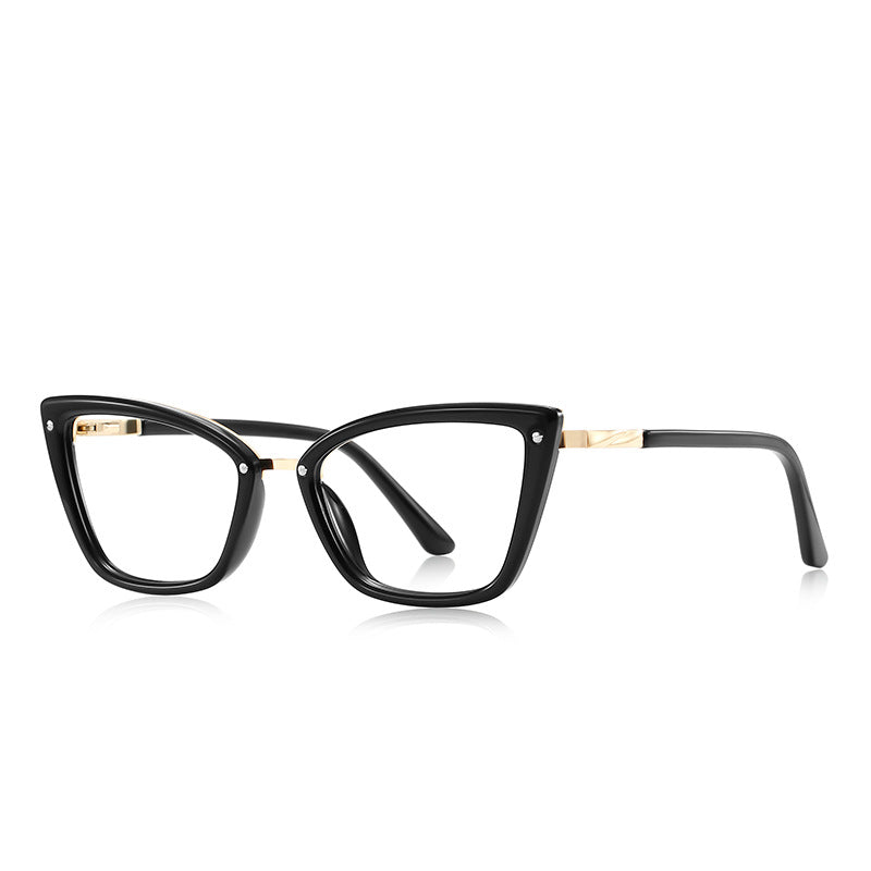 Winged Metal Bridge Cat Eye Blue Light Blocking Glasses in Glossy Solid Black
