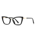 Winged Metal Bridge Cat Eye Blue Light Blocking Glasses in Glossy Solid Black