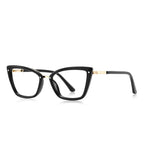 Winged Metal Bridge Cat Eye Blue Light Blocking Glasses in Glossy Solid Black