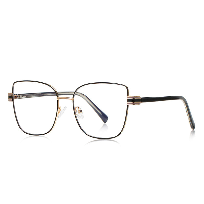 Multi-Groove Hinge Butterfly Square Blue Light Blocking Glasses in Black & Gold