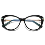 Enamel Inset Cat Eye Blue Light Blocking Glasses in Glossy Black & Turquoise