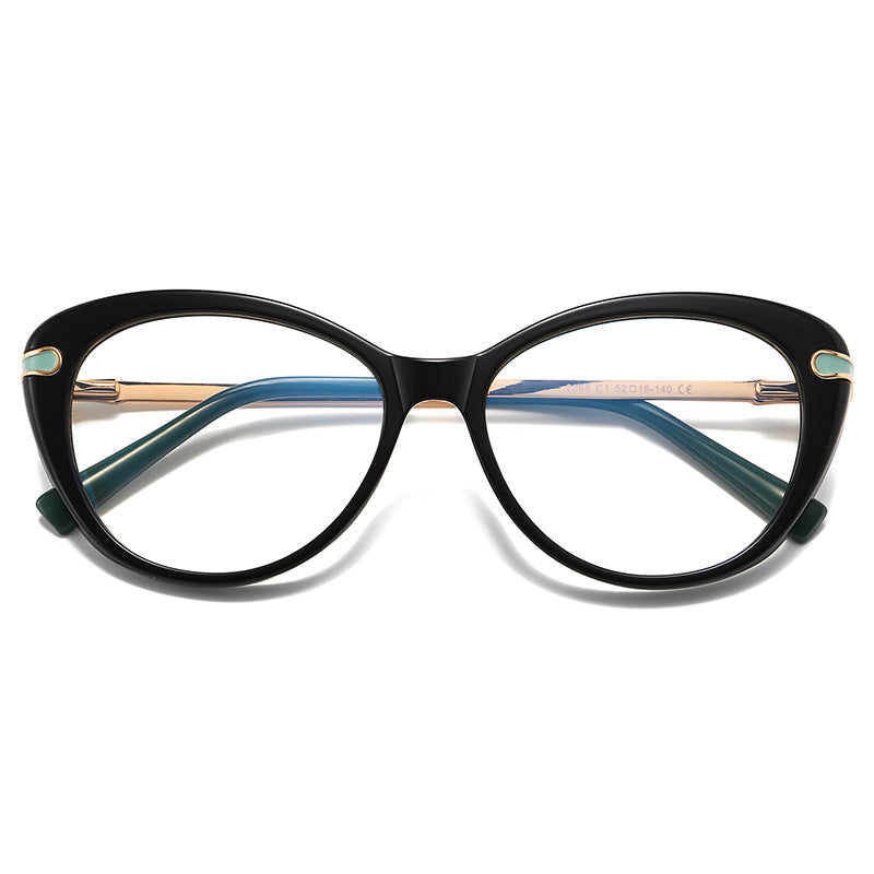 Enamel Inset Cat Eye Blue Light Blocking Glasses in Glossy Black & Turquoise