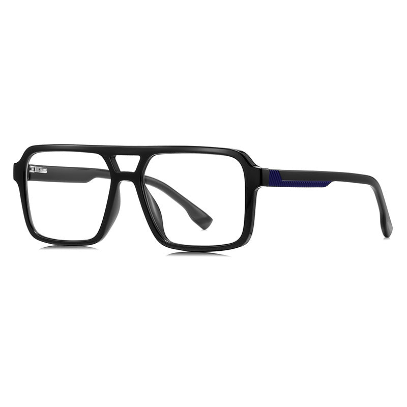 Double Bridge Navigator Blue Light Blocking Glasses in Glossy Black & Blue